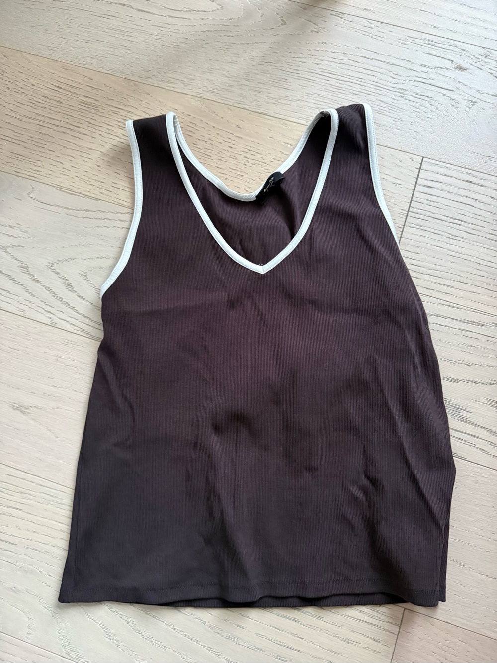 Massimo Dutti Chocolate Brown V-Neck Tank with White Trim